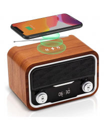 Haut-parleur Bluetooth LED numérique en bois avec chargeur sans contact